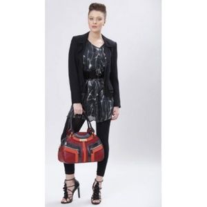 L.A.M.B. Asymmetric Silk Dress in Twig Pinstripe 4